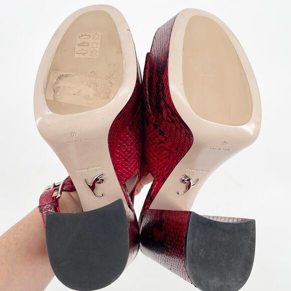 Miu Miu Red Black Snakeskin Embossed Leather Platform Block Heel Sandals IT 40 - Picture 12 of 13